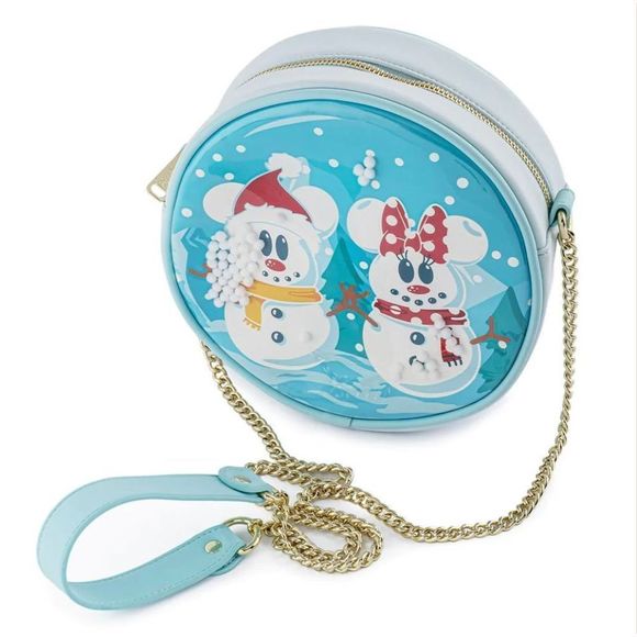 Loungefly Disney Snowman Mickey & Minnie Snow Globe Winter Crossbody NIP - Picture 2 of 11
